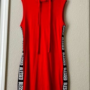 Beautiful body fitting “blessed” hooded red dress